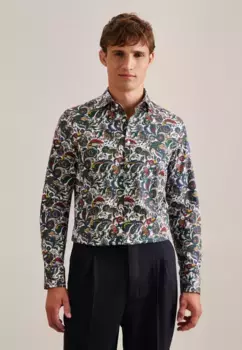 Деловая рубашка seidensticker "Slim", узкий длинный рукав, воротник "Кент" с цветочным принтом, зеленый