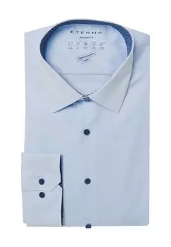 Деловая рубашка, современный крой, длинные рукава, воротник Кент, мужская ETERNA, светло-синий