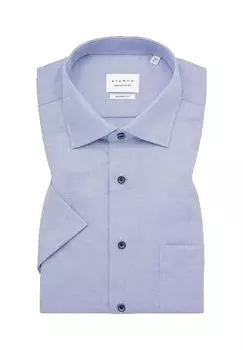 Деловая рубашка, современный крой, короткие рукава, мужская ETERNA, темно-синий