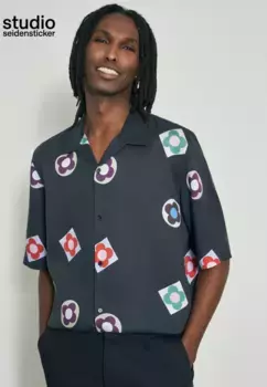 Деловая рубашка studio seidensticker "Studio", классический воротник с короткими рукавами и лацканами, принт, синий