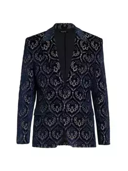 Деловое бархатное спортивное пальто с медальоном Etro, темно-синий