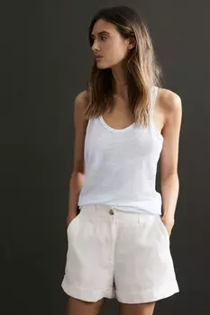 Демисезонные шорты из крашеного льна с завышенной талией Reiss, белый