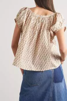 DEN блузка Joyce со сборками из органического хлопка и поплина с цветочным принтом, кремовый