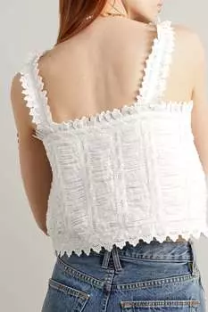 DEN + NET SUSTAIN Топ Ari из органического хлопка с вышивкой и рюшами и вуалью, белый