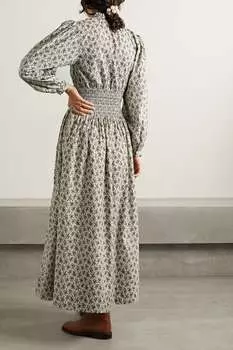 DEN платье миди Everly со сборками и цветочным принтом из хлопка и поплина, кремовый