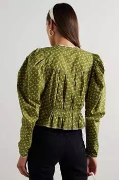 DEN рубашка Amelia со сборками из органического хлопка и поплина с цветочным принтом, армейский зеленый