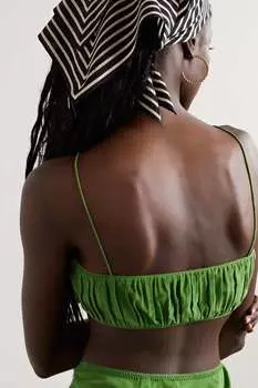 DEN Укороченный топ Amora из шелкового крепдешина со сборками, зеленый