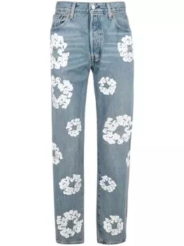 Denim Tears прямые джинсы с принтом Cotton Wreath из коллаборации с Levi's, синий