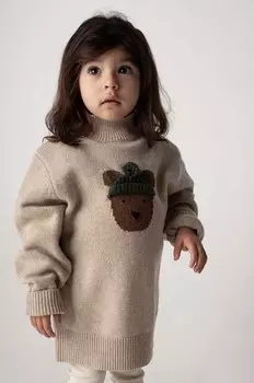 Denn Merino Wool Sweater детский шерстяной свитер Bear Donsje, бежевый