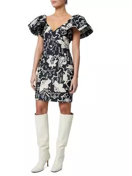 Deon Candra Женское платье миди с жаккардовым принтом French Connection, черный/кремовый