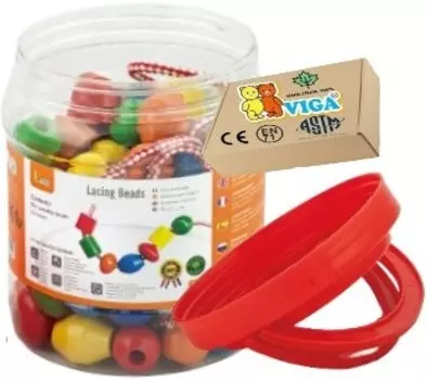 ДЕРЕВЯННЫЕ БУСИНЫ для нанизывания Шариков ТВОРЧЕСКИЕ ИГРУШКИ ВИГА 3+ PakaNiemowlaka