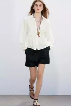 Деревенская льняная рубашка ZARA, экрю