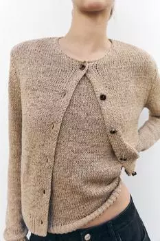 Деревенский вязаный кардиган ZARA, цвет SAND/BROWN