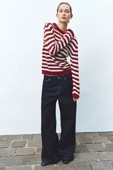Деревенский вязаный свитер ZARA, цвет Ecru/Maroon
