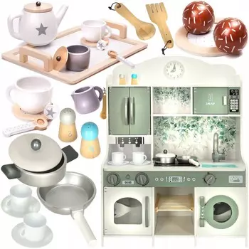 Деревянная Детская Кухня Lulilo Кофемашина Стиральная Машина Аксессуары Кофейный Сервис ikonka