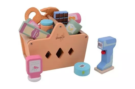 Деревянная корзина с покупками и сканером Joueco