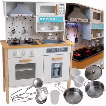 Деревянная кухня для детей Большая интерактивная с подсветкой КАШКИ LIGHT SOUND XXL Монтессори Doris