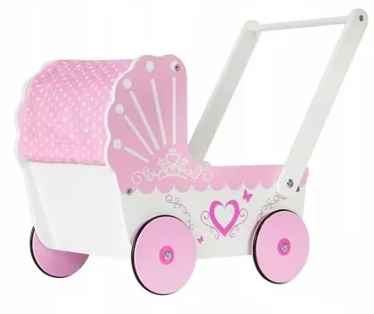 Деревянная кукольная коляска, Деревянная кукольная коляска для годовалой девочки Mamabrum