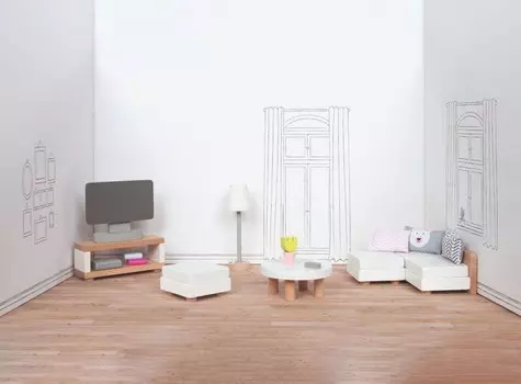 Деревянная кукольная мебель для гостиной Гоки. Goki