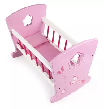 Деревянная розовая колыбелька для кукол. Krakpol