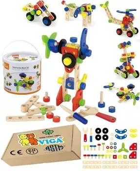 Деревянные БЛОКИ ВИНТЫ СТРОИТЕЛЬНЫЕ гайки с отверткой VIGA 50 штук 3+ игрушка Монтессори PakaNiemowlaka