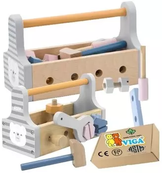 Деревянные игрушечные инструменты для детей. КОРОБКА, шурупы, молоток, отвертка Viga 3+ Монтессори. PakaNiemowlaka