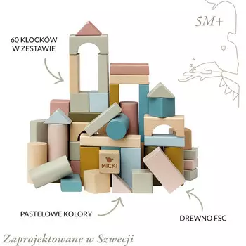 Деревянные кубики пастельные 60 шт. Micki