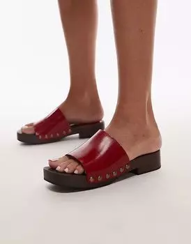 Деревянные сабо Topshop Premium Harley из натуральной кожи красного цвета