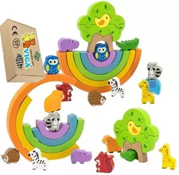 Деревянные СЕНСОРНЫЕ БЛОКИ полукруги ЖИВОТНЫЕ бревно Viga пазл 18м+ Монтессори PakaNiemowlaka