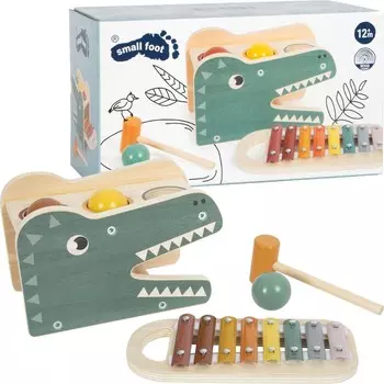 Деревянные тарелки Ксилофон Динозавр Музыкальный инструмент 2в1 Перфоратор с шариками Молоток Молоток small foot