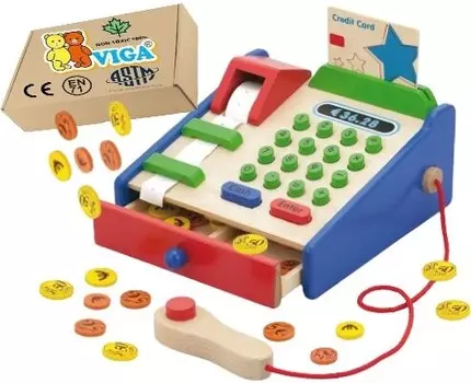 Деревянный кассовый аппарат для детей, развивающая игрушка для дошкольников Вига 3+ PakaNiemowlaka
