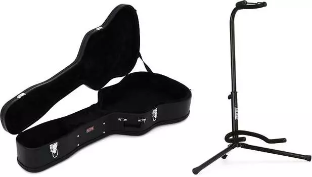 Деревянный кейс Gator Economy - 12-струнный кейс для акустической гитары Dreadnought в комплекте со сценическими подставками XCG-4 Classic Guitar Stand Gator + On-Stage GWE-DREAD 12=1 10586=1