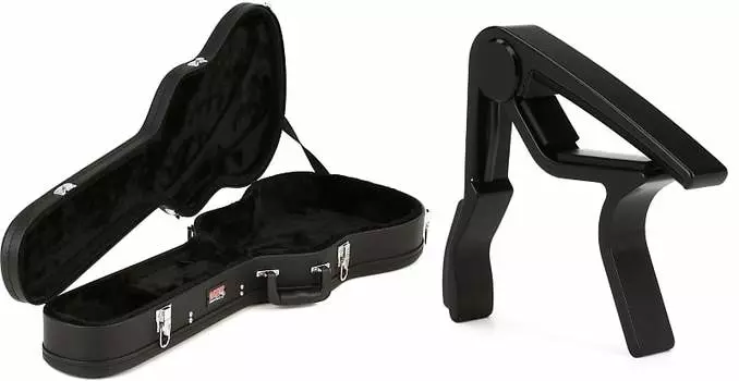 Деревянный кейс Gator Economy — комплект чехлов для акустической гитары размера 3/4 с каподастром для акустической гитары Dunlop 83CB Trigger — черный Gator + Dunlop GWE-ACOU-3/4=1 83CB=1