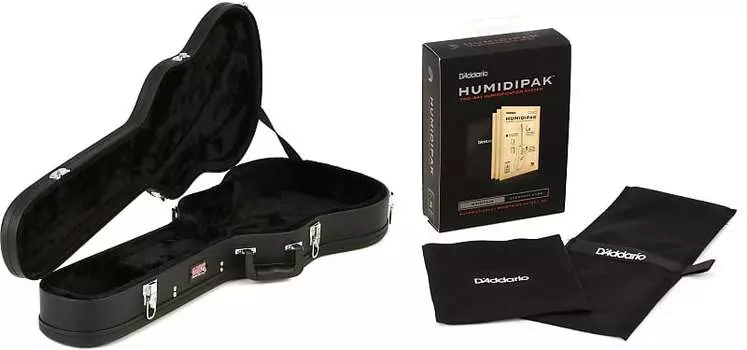 Деревянный кейс Gator Economy - комплект чехлов для акустической гитары размера 3/4 с увлажнителем D'Addario, поддерживающим автоматическую систему контроля влажности Gator + D'Addario GWE-ACOU-3/4=1 PW-HPK-01=1
