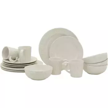 Деревянный комбинированный сервиз «Набор посуды, сервиз Баксвилл», (набор, 16 предметов), с рельефной структурой, 16 предметов, на 4 персоны Timbers, цвет Off-White