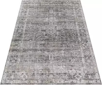 Деревянный ковер "Hialeah", прямоугольный, восточный дизайн, винтажный, с бордюром, короткий ворс, простой в уходе, элегантный Timbers 200х290 см, серый/медный