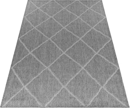 Деревянный ковер "Temecula", прямоугольный, ромбовидный узор, плоское переплетение, имитация сизаля, балкон Timbers 160х230 см, серый/синий