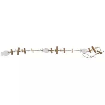 Деревянный мобиль с ракушками и деревянной рыбкой Out of the blue, белый