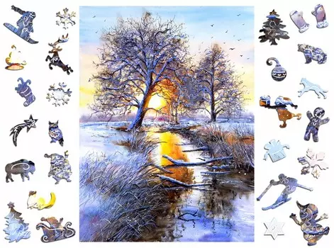 Деревянный пазл премиум-класса для взрослых Зимняя сказка А3 Пейзаж Adawoo - идеален в качестве подарка на Рождество, День Рождения, Именины, День Святого Валентина