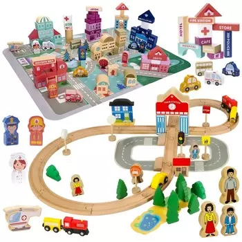 Деревянный поезд для детей, локомотив, большой набор из 50 элементов Trifland