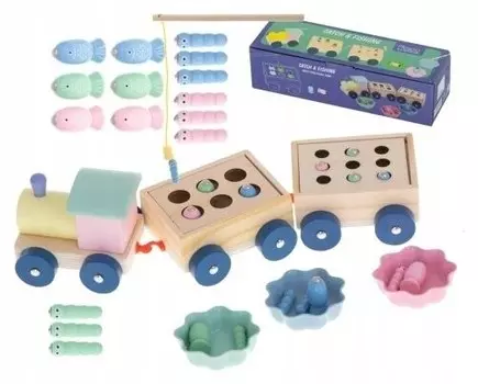 Деревянный сортировщик, поезд, рыбная удочка, игры Монтессори Leo
