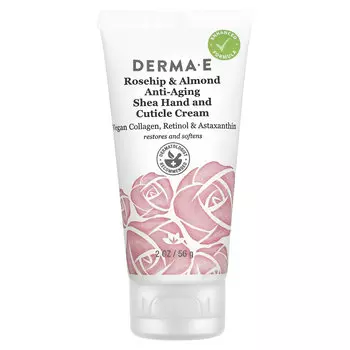 DERMA E, Защитный крем для рук и кутикулы, шиповник и миндаль, 56 г (2 унции)