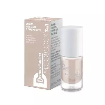 Dermovitamina Micoblock 3in1 Бежевый лак для ногтей 5 мл — быстросохнущий лак для поврежденных ногтей со специальной увлажняющей и дышащей формулой — эластичный