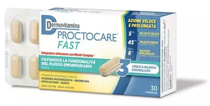 Дермовитамина Proctocare Fast 30 таблеток повышает функциональность геморроидального сплетения Dermovitamina
