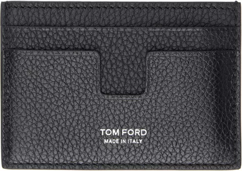 Держатель для карточек из мягкой зернистой кожи с зажимом для денег TOM FORD, черный