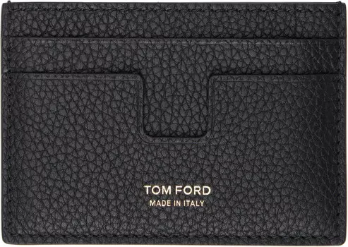 Держатель для карточек из мягкой зернистой кожи с зажимом для денег TOM FORD, черный