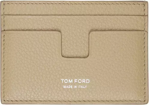 Держатель для карточек с зажимом для денег из бежевой мягкой зернистой кожи TOM FORD