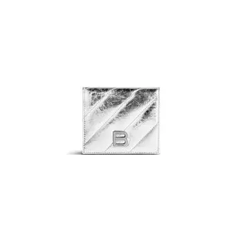 Держатель для монет и карт Crush Flap, металлизированный, стеганый BALENCIAGA, серебряный