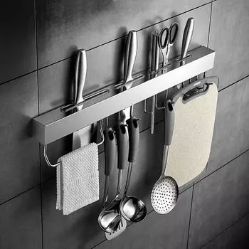 Держатель для ножей, 60 см, высококачественная подставка для ножей, универсальный держатель из нержавеющей стали, стеллаж для хранения с 10 крючками (серебристый) GreatDEshop2021