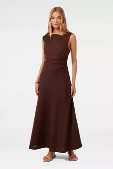 Дешевое платье из чистого льна Forever New, коричневый